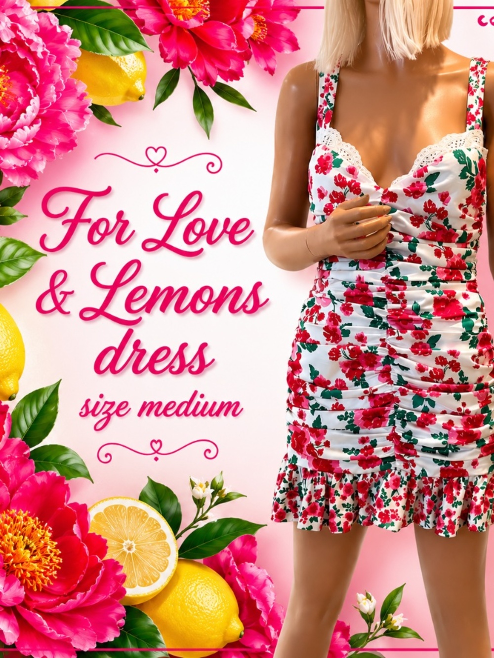For Love & Lemons Floral Print Ruched Dress size medium